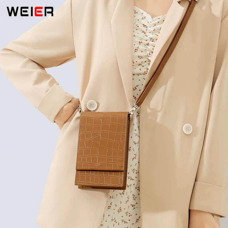 Women's PU Leather Crossbody Bag Flap Phone Shopper Bag