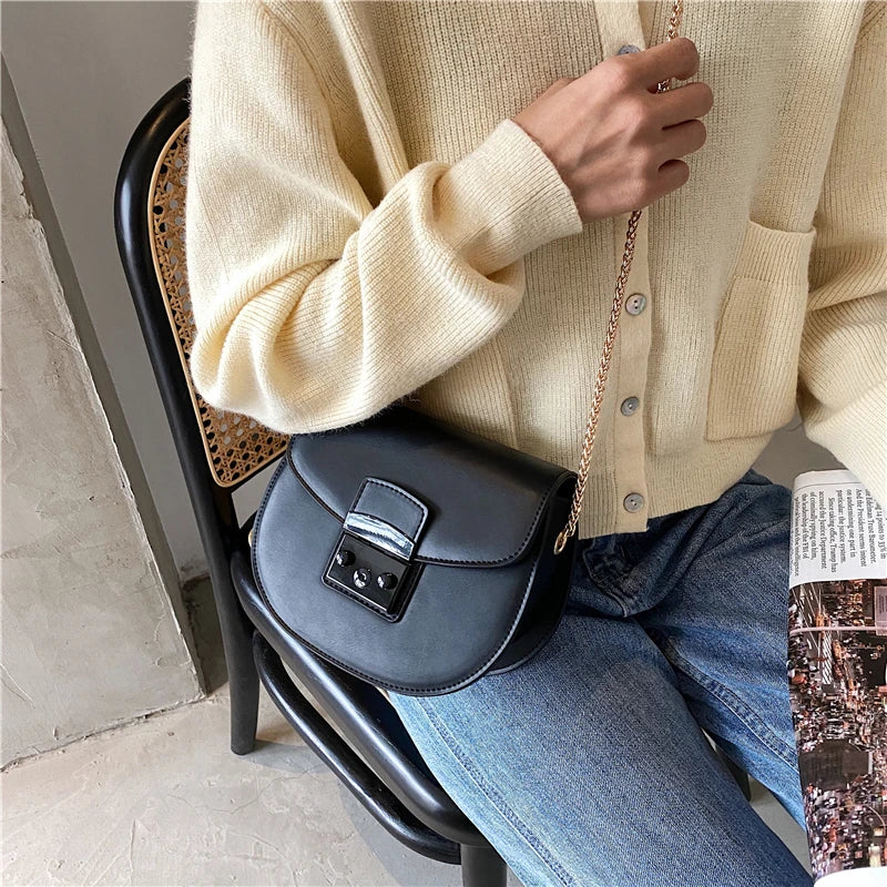 PU Leather Female Bag Messenger Bag Solid Yellow Red