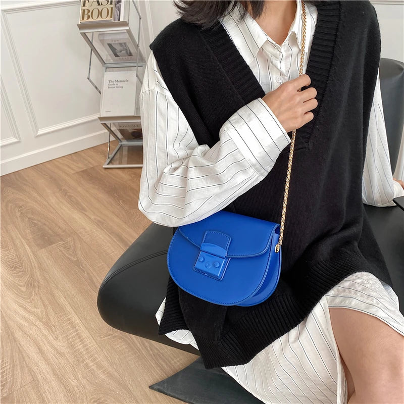 PU Leather Female Bag Messenger Bag Solid Yellow Red