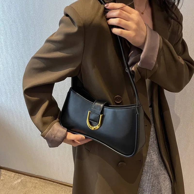 Women's PU Leather Underarm Bag Retro Travel Shoulder Bag