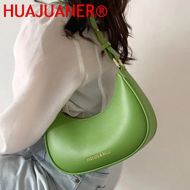 Women's Half-moon Small Underarm Bag Mini Clutch Pu Leather Handbag