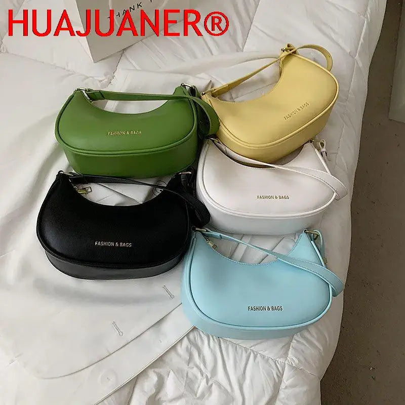 Women's Half-moon Small Underarm Bag Mini Clutch Pu Leather Handbag