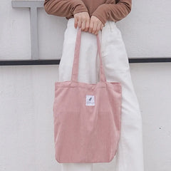Corduroy Shoulder Bag Reusable Shopping Casual Tote Handbag