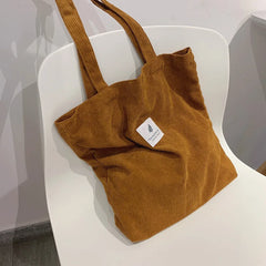 Corduroy Shoulder Bag Reusable Shopping Casual Tote Handbag