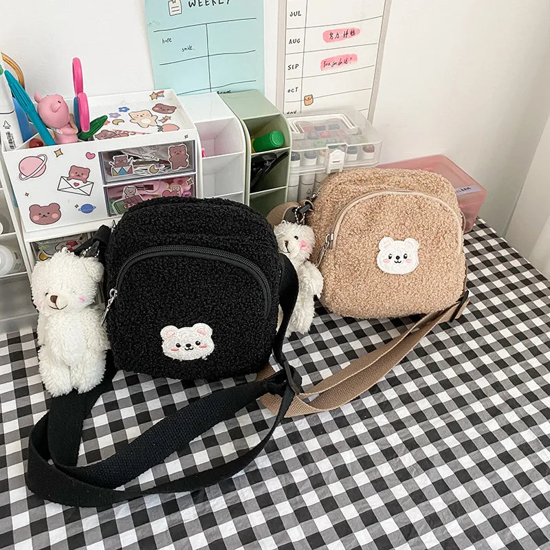 Sweet Bear Fur Crossbody Bag for Women