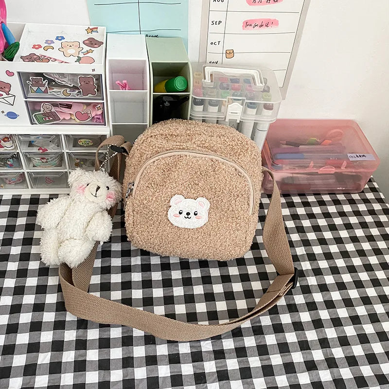 Sweet Bear Fur Crossbody Bag for Women