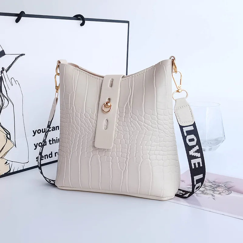 Crocodile Pattern Bucket Purse Women Shoulder Crossbody Bag