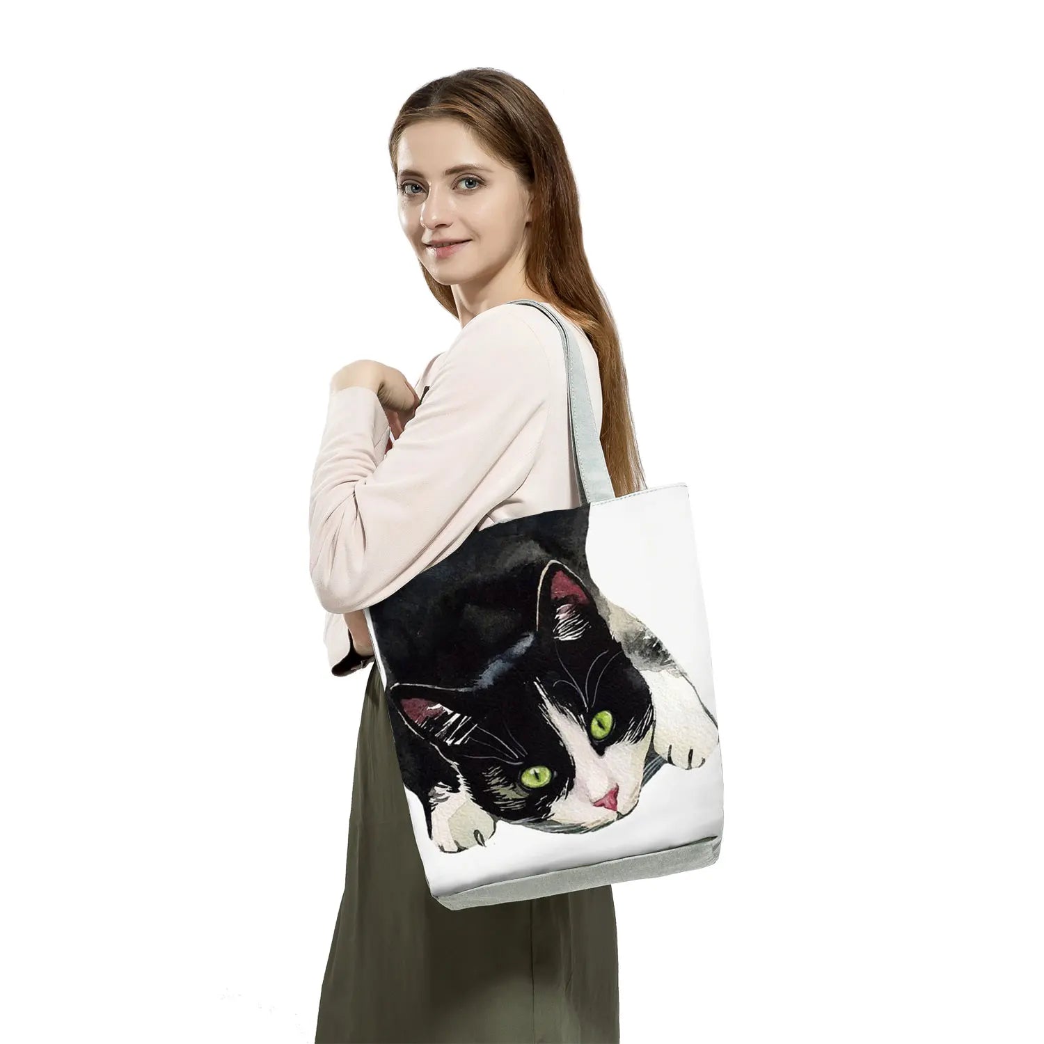 Cat Watercolor Eco Tote Bag for Women - Customize Painting Print