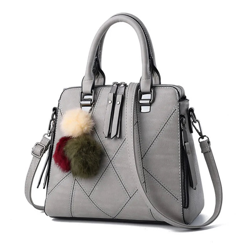 Women Handbags Office Tote Bag Girls Pompon Handbag