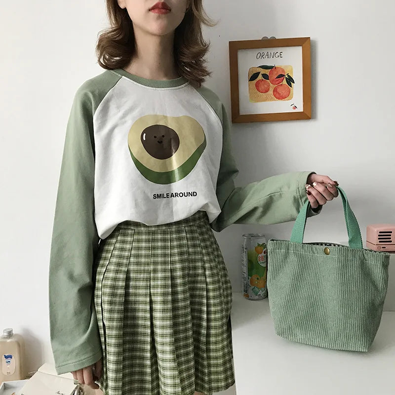 Corduroy HandBags Reusable Lunch Bags Casual Tote for Women