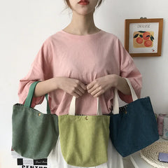 Corduroy HandBags Reusable Lunch Bags Casual Tote for Women