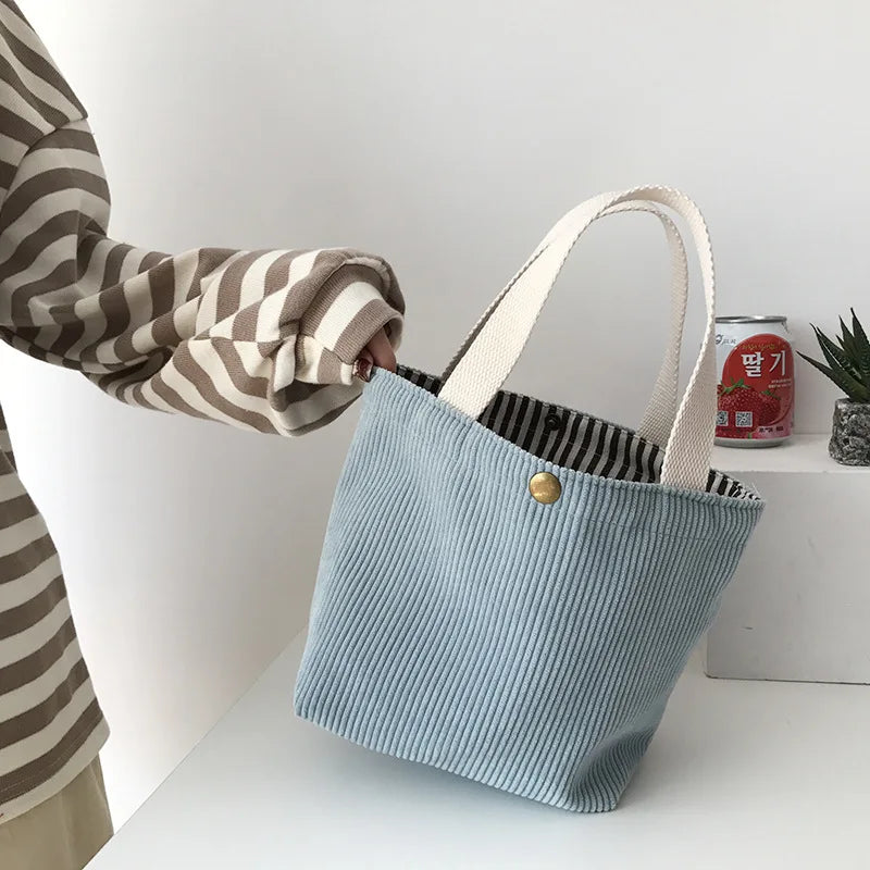 Corduroy HandBags Reusable Lunch Bags Casual Tote for Women