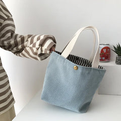 Corduroy HandBags Reusable Lunch Bags Casual Tote for Women