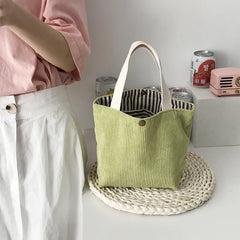 Corduroy HandBags Reusable Lunch Bags Casual Tote for Women