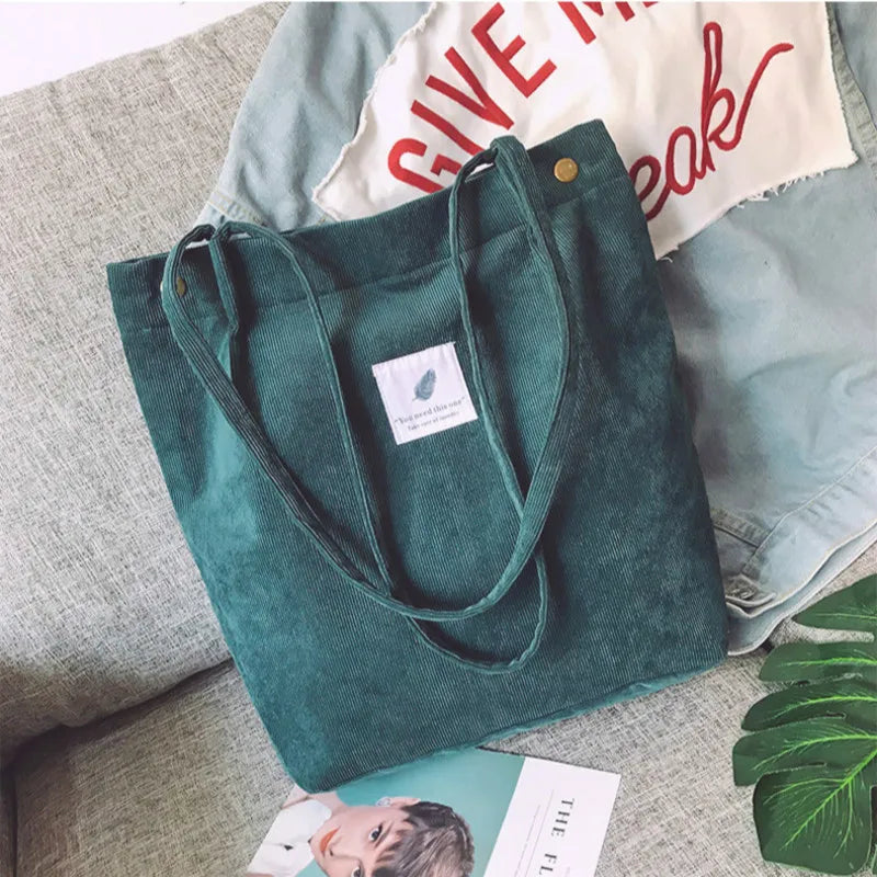 Women Corduroy Shoulder Bag Casual Tote Handbag Reusable Large Shopper