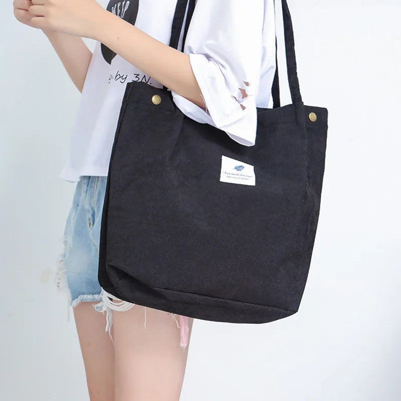 Corduroy Shoulder Bag Reusable Tote