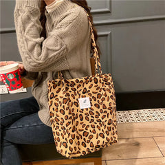 Corduroy Snap Button Shoulder Bag Large Capacity Tote Female Handbags