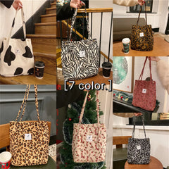 Corduroy Snap Button Shoulder Bag Large Capacity Tote Handbags