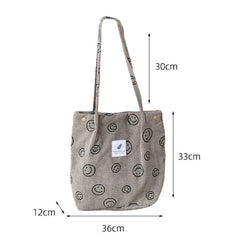 Corduroy Snap Button Shoulder Bag Large Capacity Tote Handbag