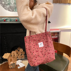 Corduroy Snap Button Shoulder Bag Large Capacity Tote Female Handbags