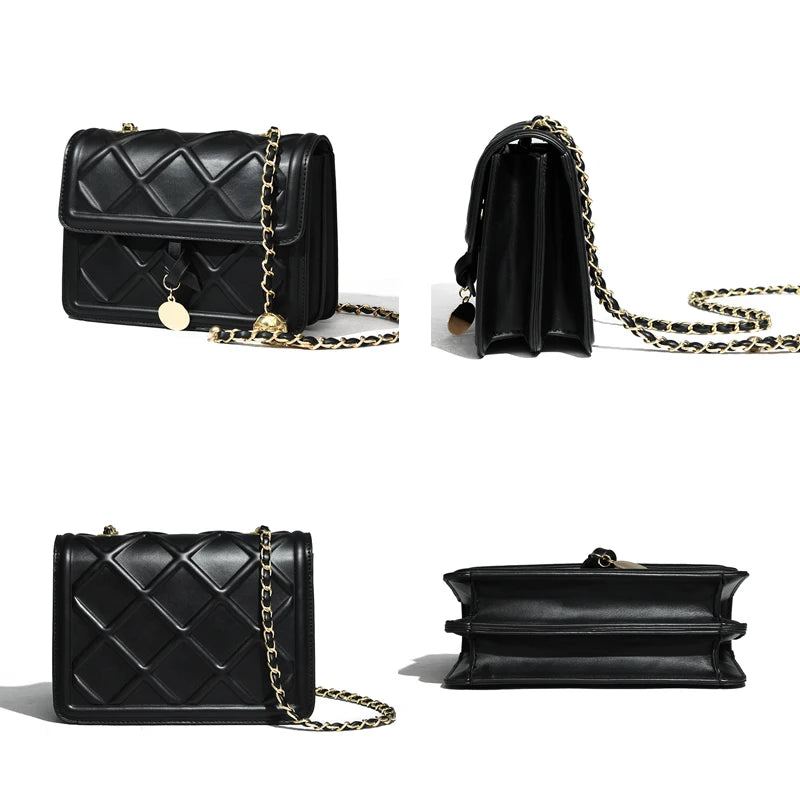 Women's Crossbody Shoulder Bag with Chains - Flap Purse Handbag