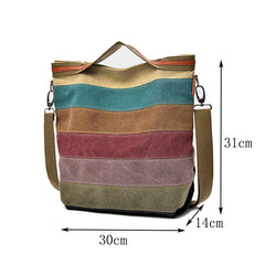 Canvas Shoulder Bag Striped Reusable Shopping Casual Tote Female Handbag