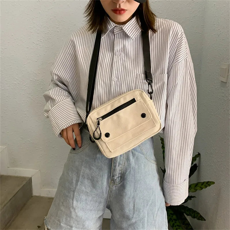 Canvas Tote Shoulder Bag Zipper Handbag Casual Outdoor Bag