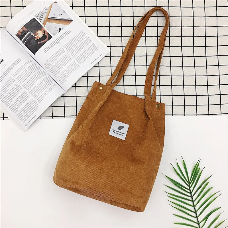 Corduroy Shoulder Bag Women Casual Tote Handbag
