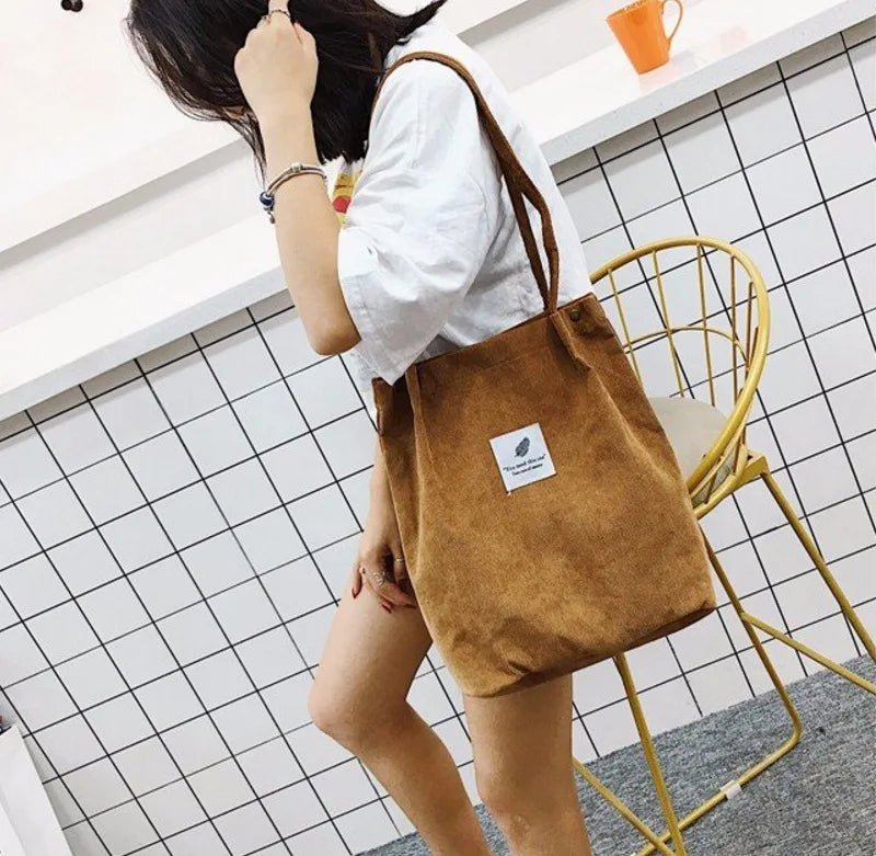 Corduroy Shoulder Bag Women Casual Tote Handbag