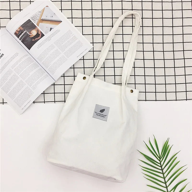 Corduroy Shoulder Bag Women Casual Tote Handbag