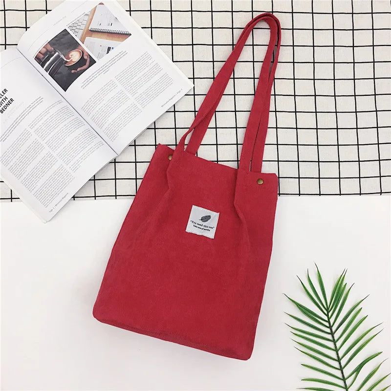 Corduroy Shoulder Bag Women Casual Tote Handbag