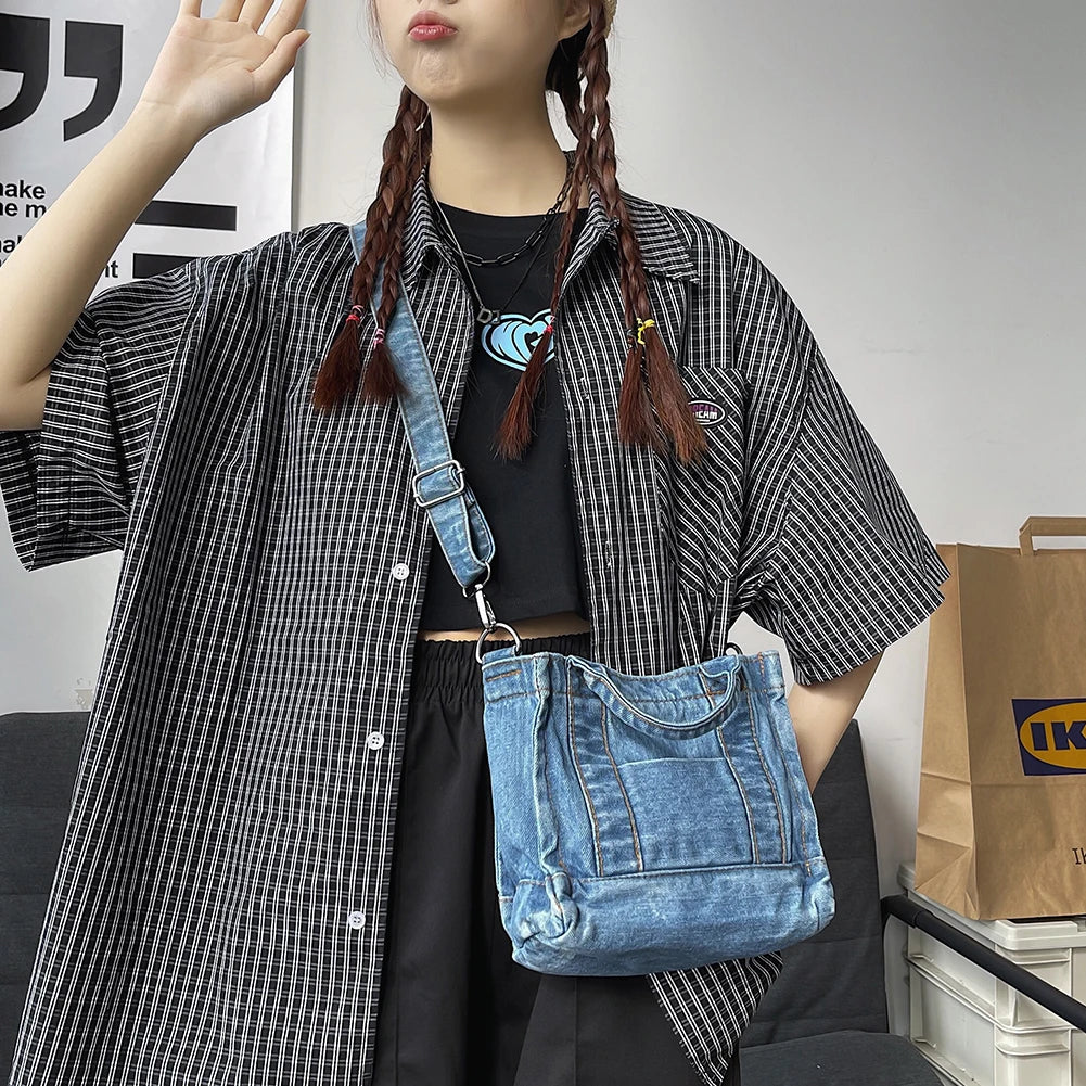 Denim Handbags Shoulder Messenger Bag Shopping Bags Y2K Tote For Girls Students
