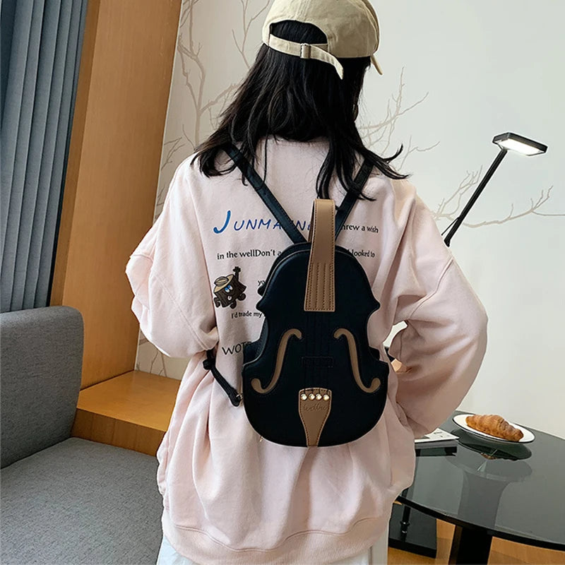 Violin Guitar Messenger Shoulder Knapsack Retro Personality Small Student Bag