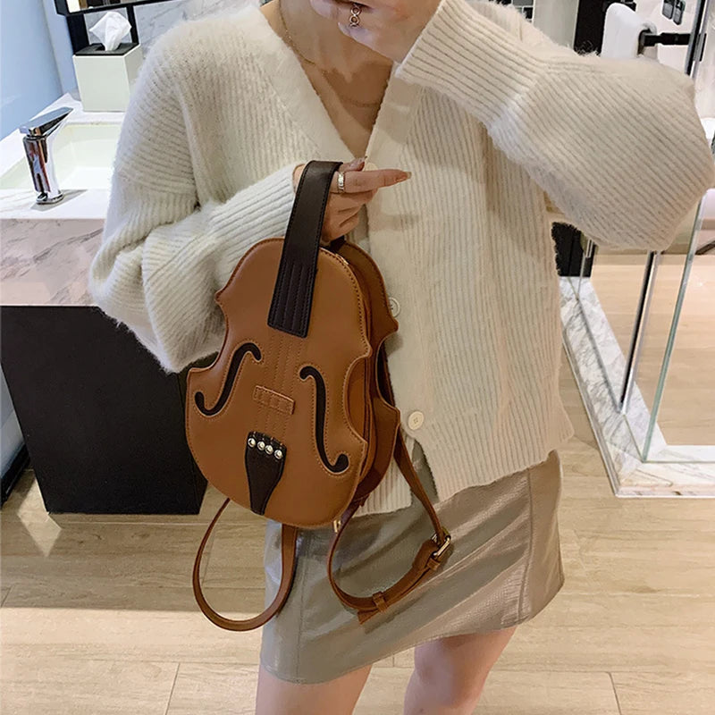 Violin Guitar Messenger Shoulder Knapsack Retro Personality Small Student Bag