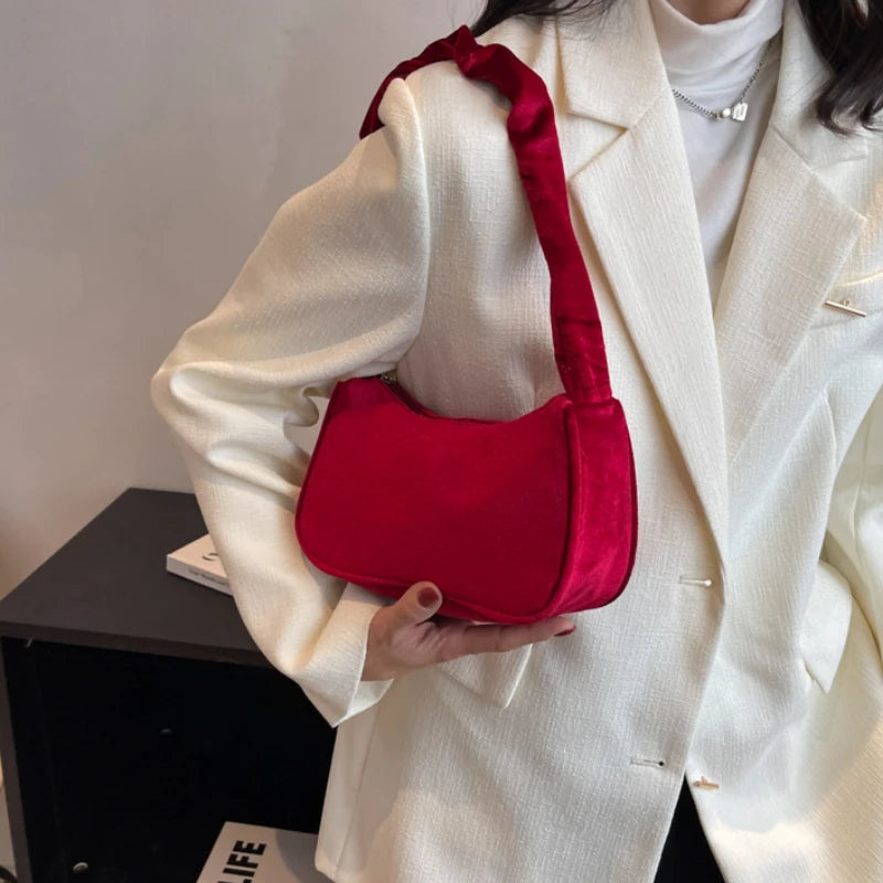Plush Bag Retro Style Single Shoulder Underarm Bag for Women