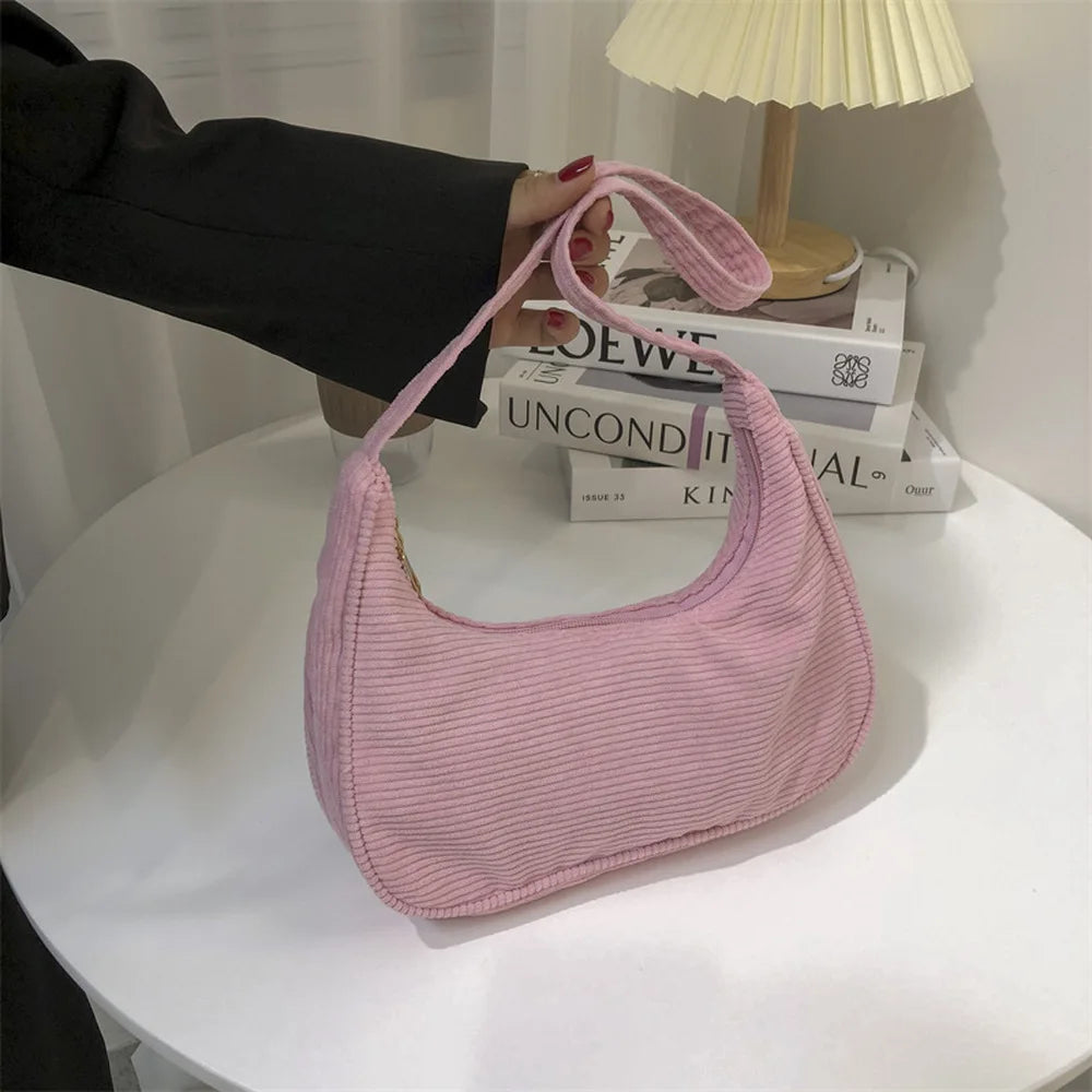Corduroy Shoulder Bag Autumn Winter Style Women's Underarm Bag