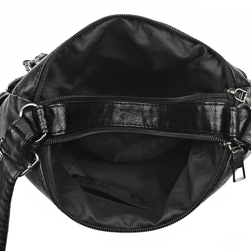 Women Classic PU Leather Shoulder Bag with Multiple Pockets