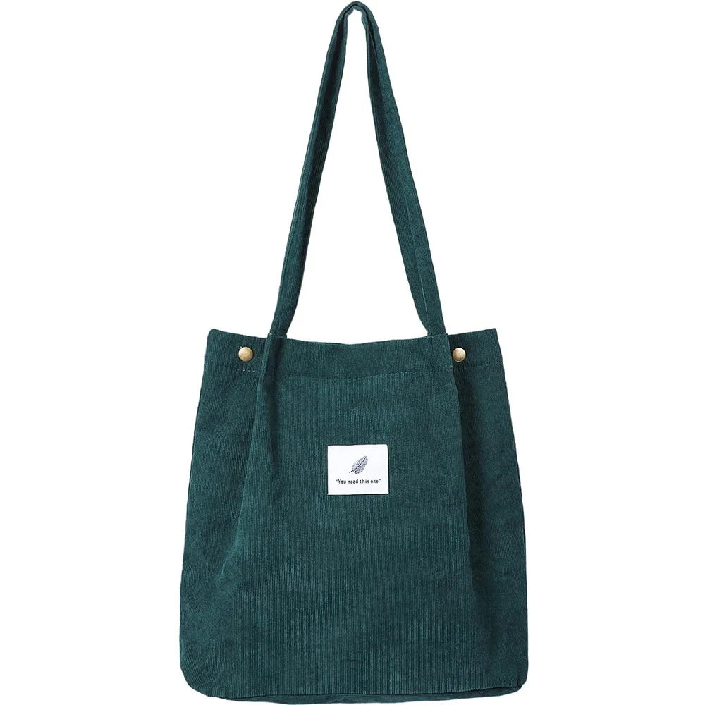 Corduroy Shoulder Bag Reusable Shopping Tote Handbag