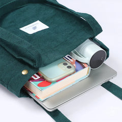 Corduroy Shoulder Bag Reusable Shopping Tote Handbag
