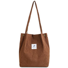 Corduroy Shoulder Bag Reusable Shopping Tote Handbag