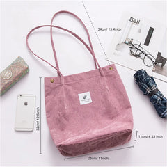 Corduroy Shoulder Bag Reusable Shopping Tote Handbag