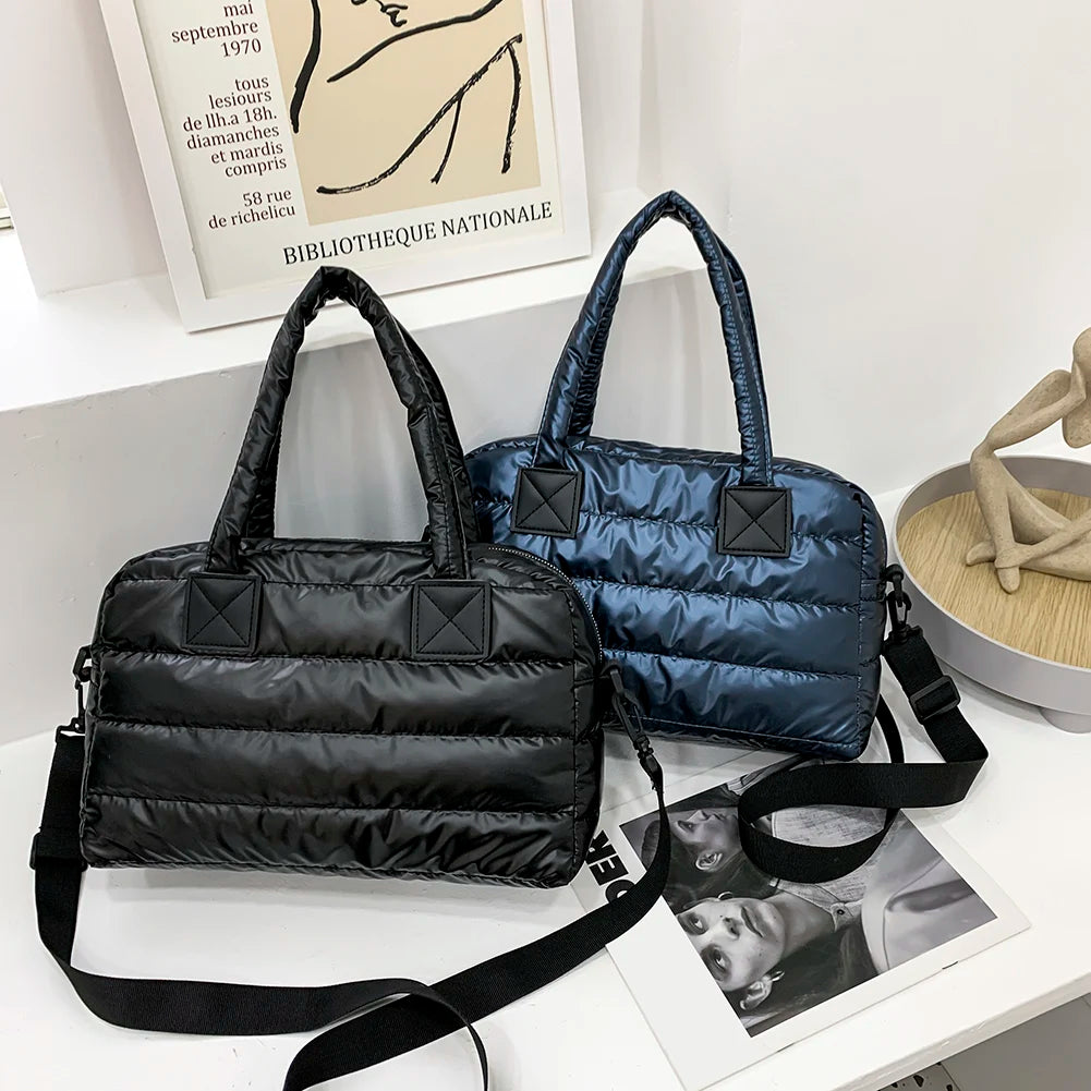 Quilted Cotton Padded Messenger Bag Large Capacity Zipper Shoulder Bag