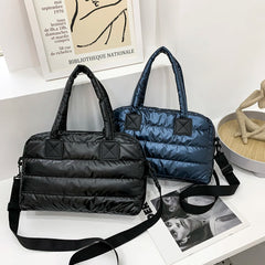 Quilted Cotton Padded Messenger Bag Large Capacity Zipper Shoulder Bag