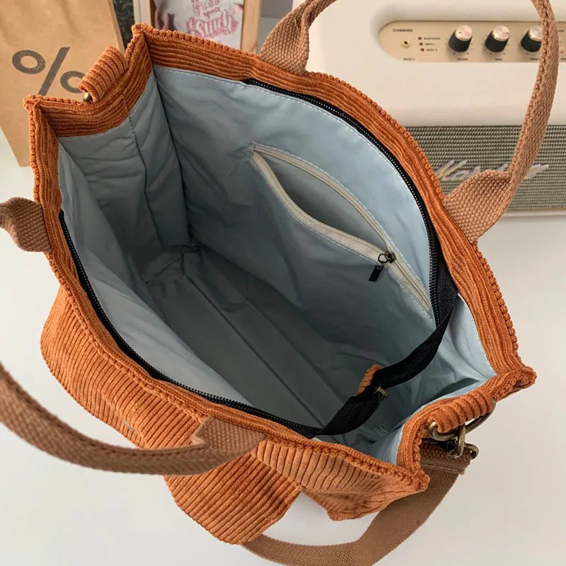 Corduroy Tote Shoulder Bag Canvas Bookbag