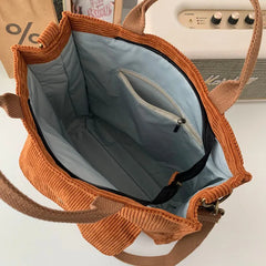 Corduroy Tote Shoulder Bag Canvas Bookbag