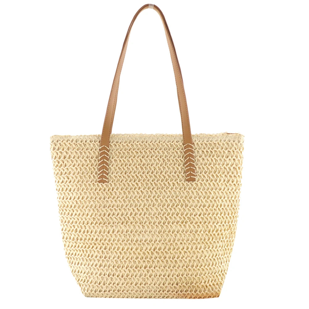 Women's Summer Hand-woven Beach Bag Large Capacity Top-handle Handbag