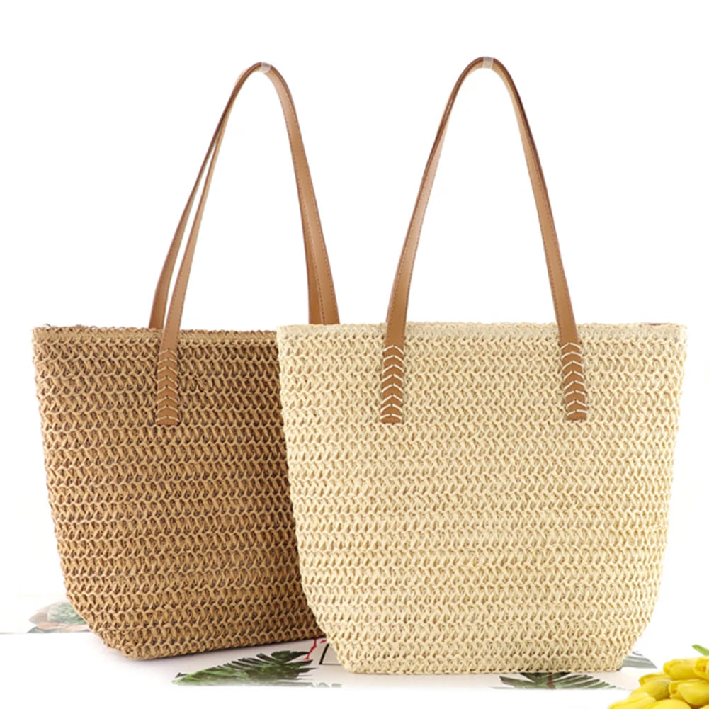 Women's Summer Hand-woven Beach Bag Large Capacity Top-handle Handbag
