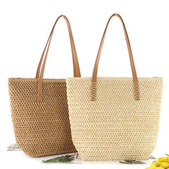 Women's Summer Hand-woven Beach Bag Large Capacity Top-handle Handbag