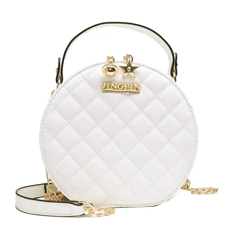 Women PU Leather Solid Rhombic Rivet Small Round Bag Cross Body Bag