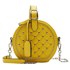 Women PU Leather Solid Rhombic Rivet Small Round Bag Cross Body Bag